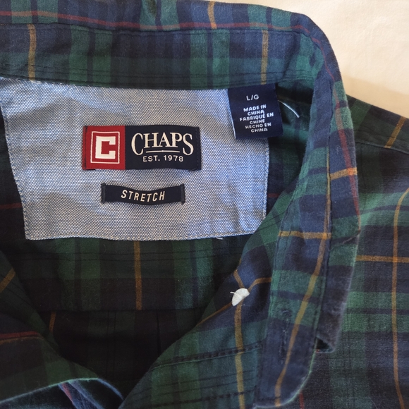 Chaps Men's Button Up Long Sleeve Green Plaid Shirt Size L - Picture 4 of 7